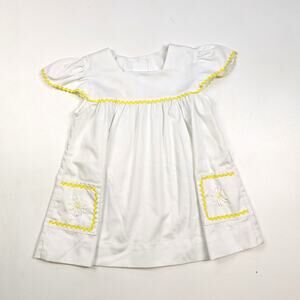 Vintage Dress Girls Sz 5 White Daisy Flutter Sleeve Boho 70s Sundress Pinafore